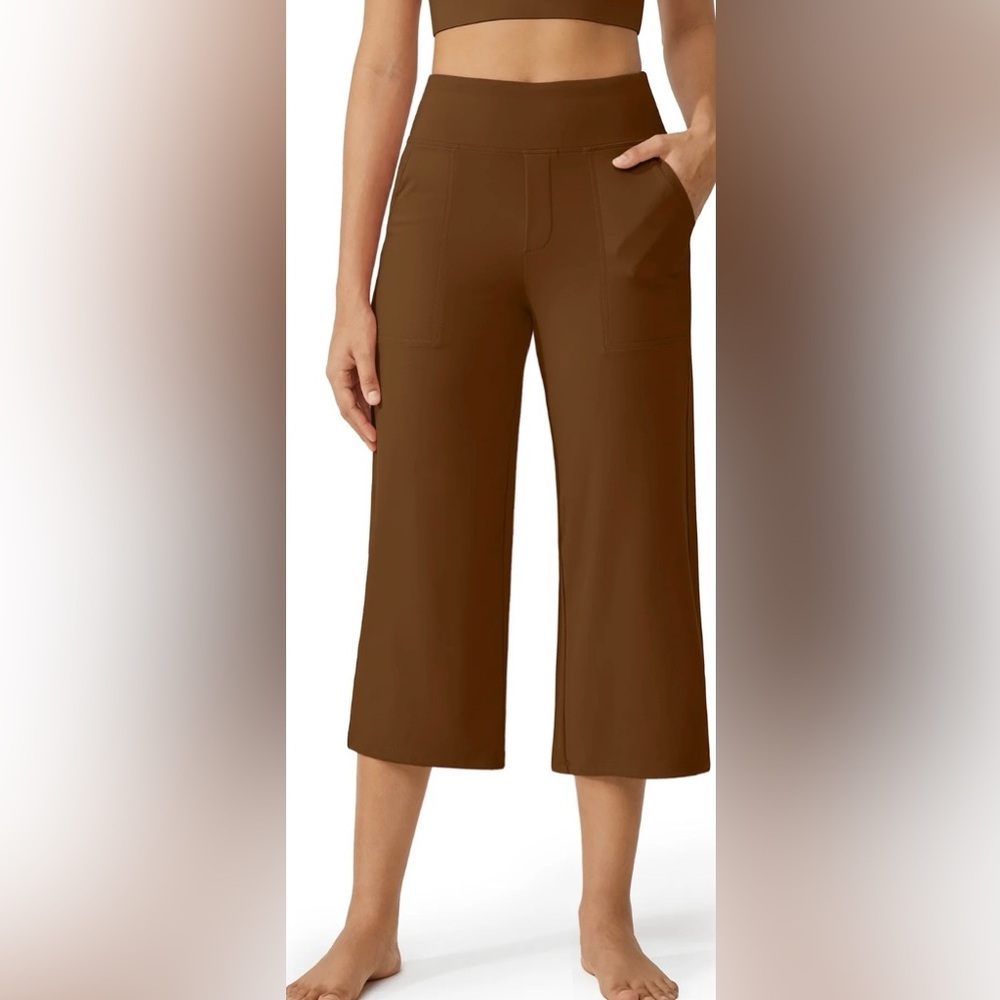 g4free Women’s Wide Leg high waisted Brown Cropped Trouser pants Size 20/22